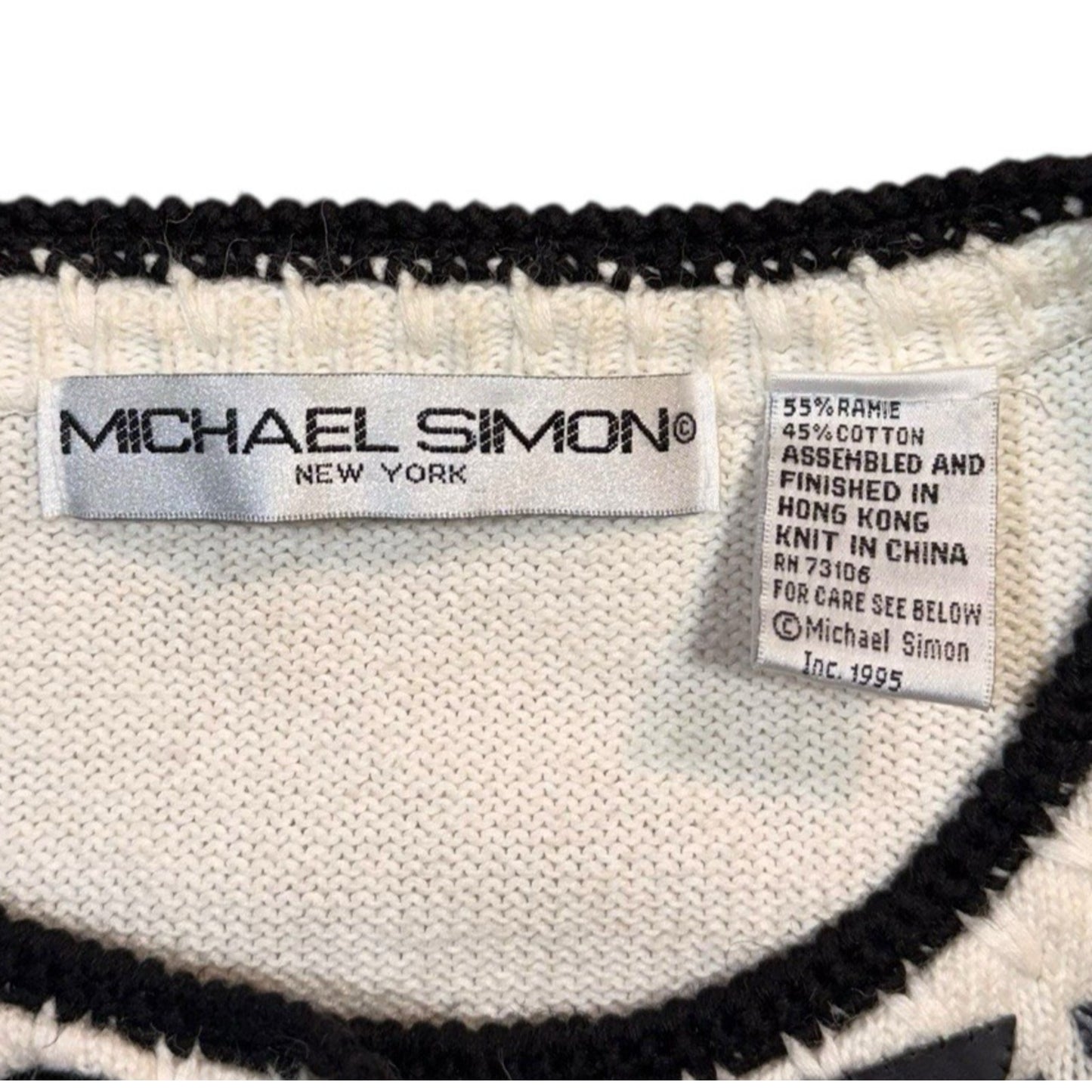 Vintage Michael Simon New York Sweater Women's Small White Black Art Knit