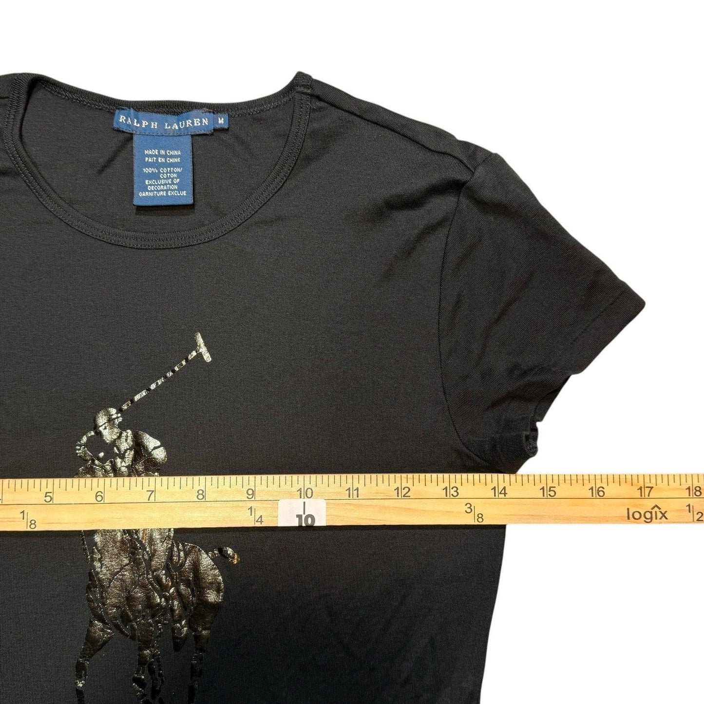 Y2K Ralph Lauren US Open Big Pony T-Shirt Women’s M Black Gold Logo Vintage Polo