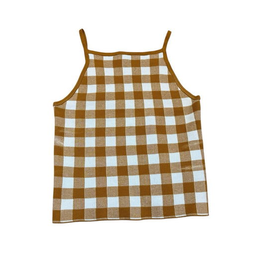 Madewell Gingham Knit Tank Top Women's S Brown White Cami NWT Blouse