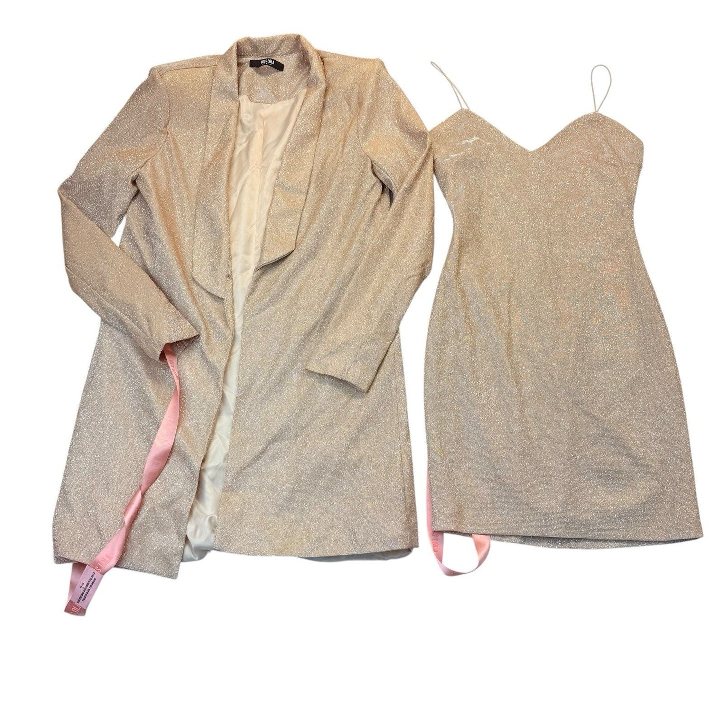 Miss Lola Gold Shimmer Blazer & Mini Dress Set NWT Size S Women's SET