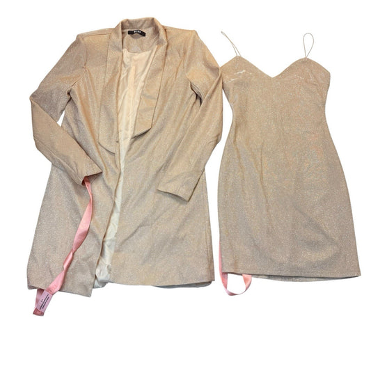 Miss Lola Gold Shimmer Blazer & Mini Dress Set NWT Size S Women's SET