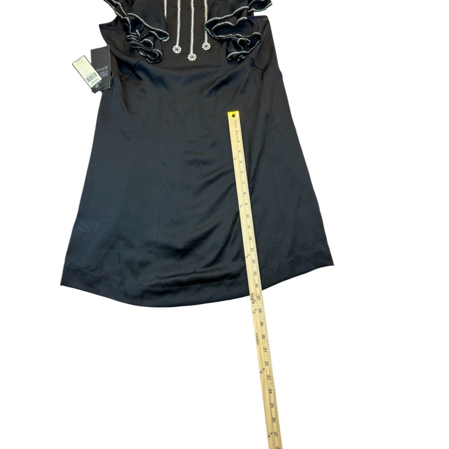 NEW BCBGMAXAZRIA Women's Size Large Black Ruffled Sleeveless Woven A-Line Dress