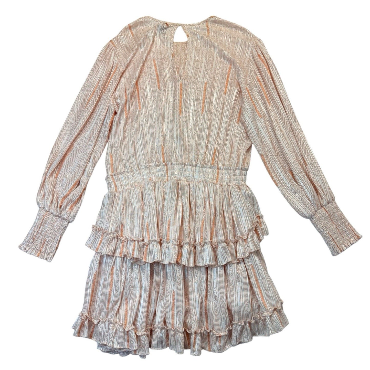 MISA Los Angeles Ruffle Tiered Mini Dress Peach Stripe Size M Women's