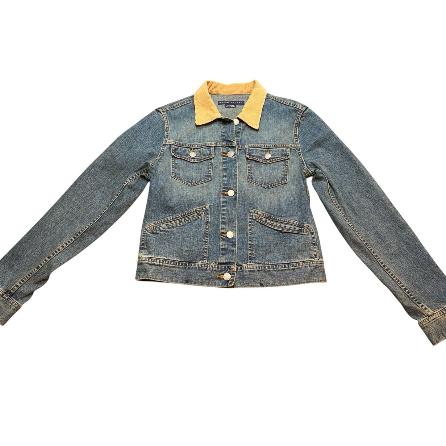 Men's Polo Ralph Lauren Blue Jean Denim Flag Jackets Size M Corduroy Collar USA