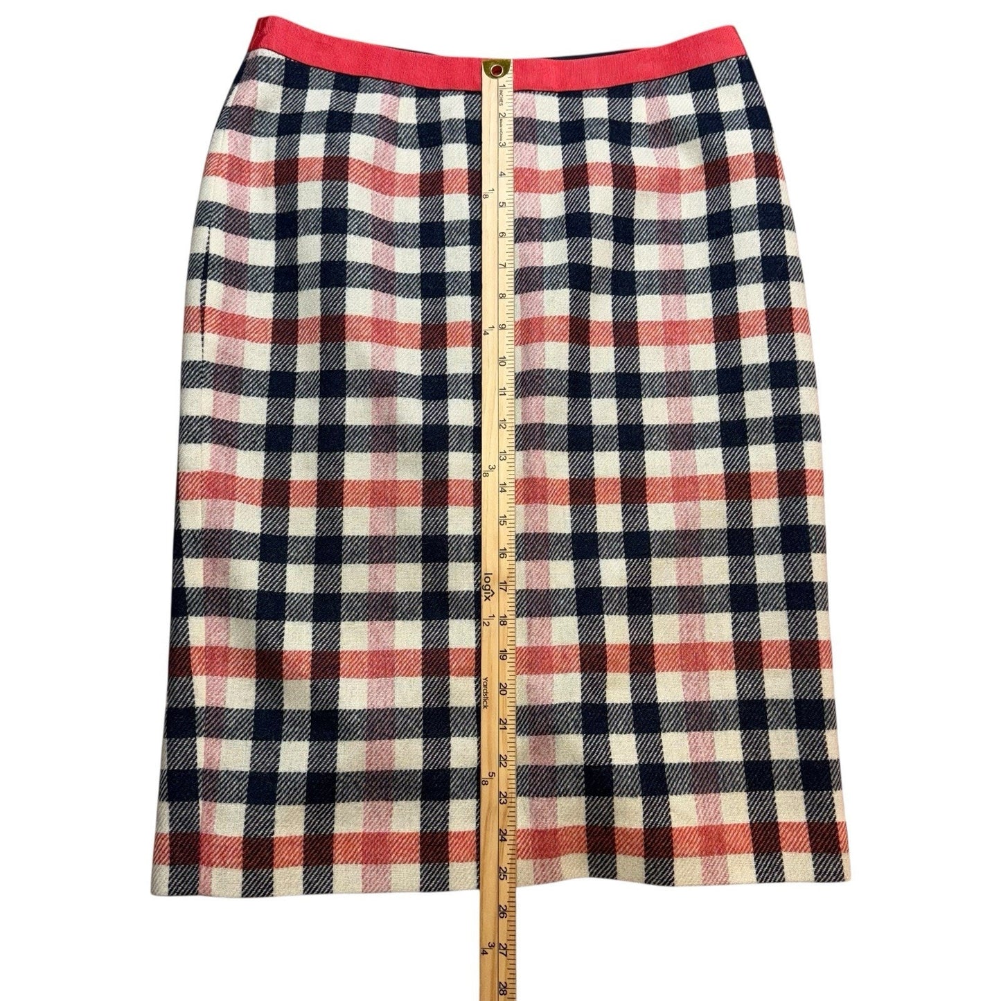 Boden British Mallalieus Tweed Wool Skirt Blue Plaid Women's Pencil Size 10