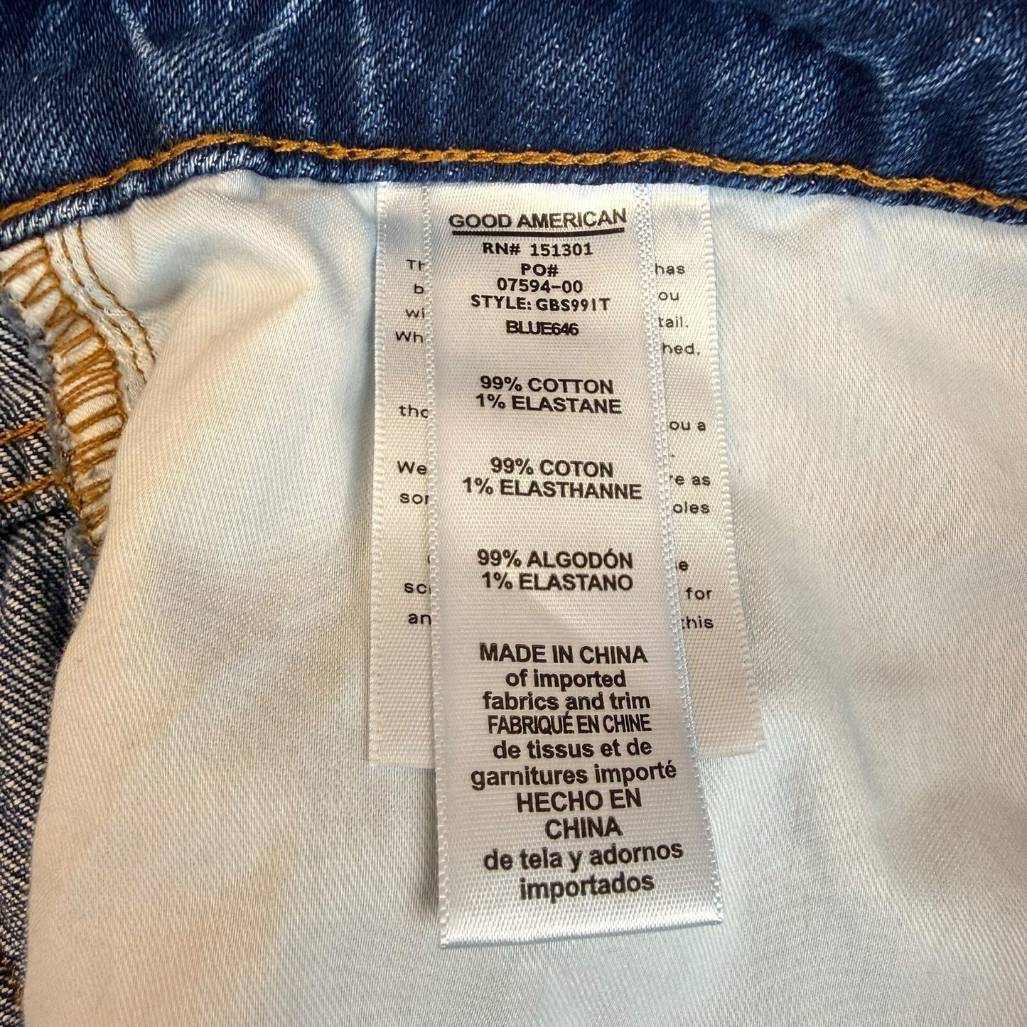 Good American Distressed Denim Shorts Women’s 14/32 High Rise Cutoff
