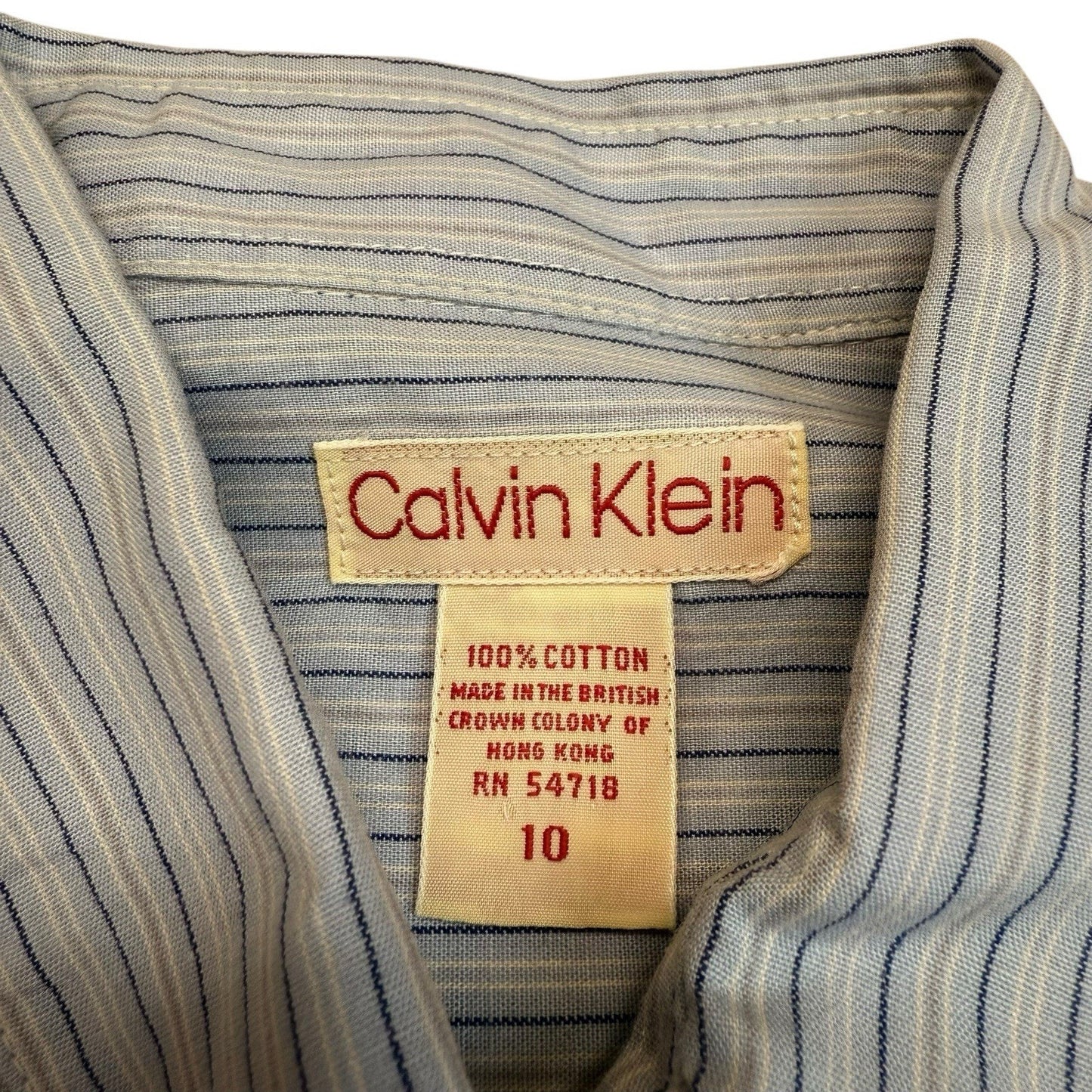 Vintage Calvin Klein Blue Pinstripe Button-Up Blouse Women’s Size 10 Y2K Minimal