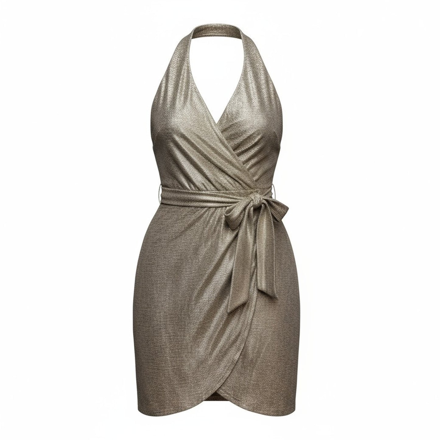 Ramy Brook Maura Metallic Gold Halter Wrap Dress Size L NWT $325 Party Cocktail Women's