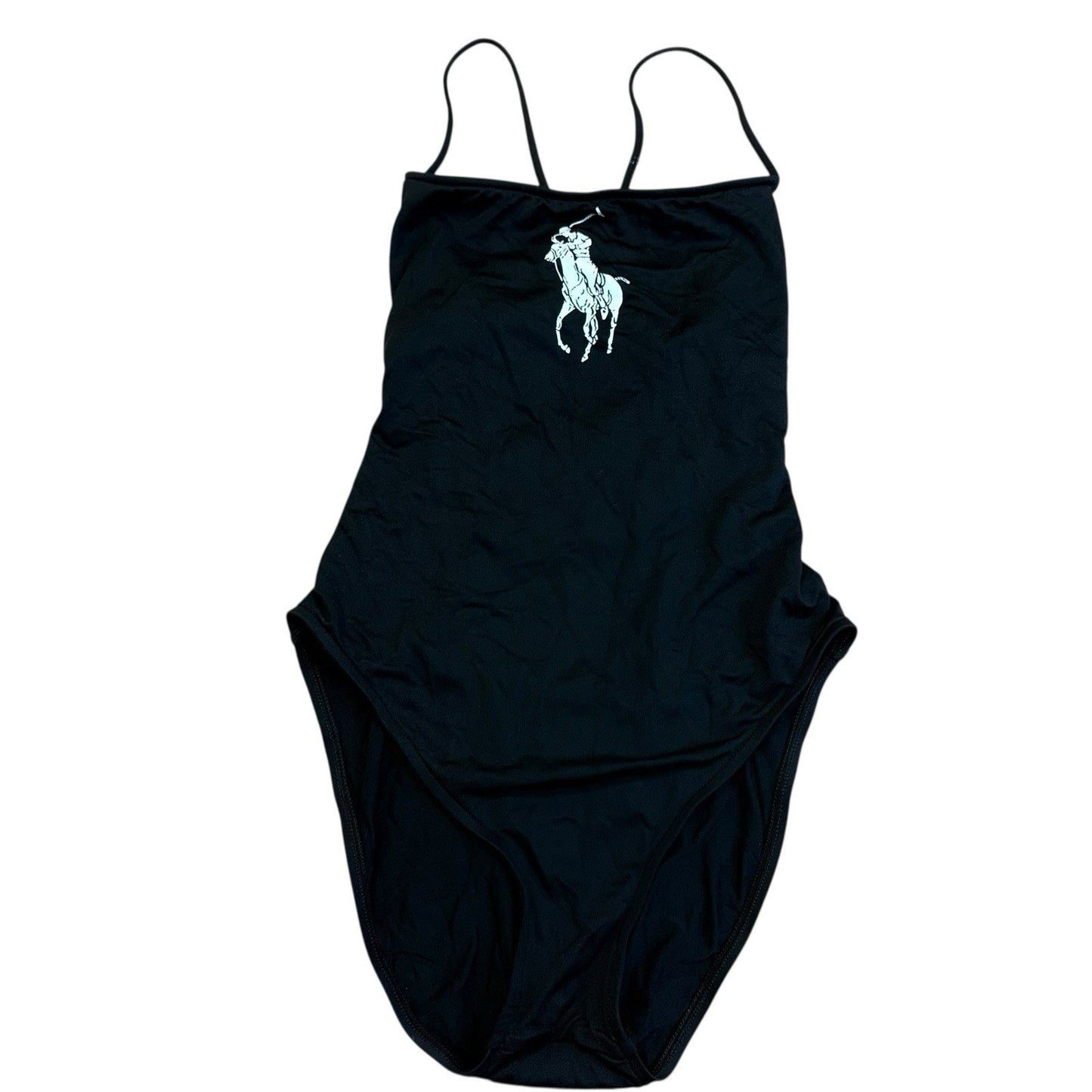 Ralph Lauren Black One Piece Swimsuit Logo Spaghetti Strap Women's 8 Y2K
