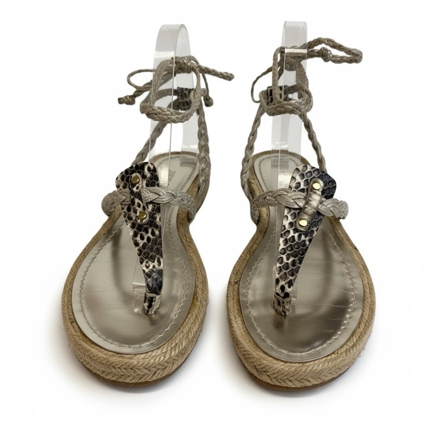 Jimmy Choo Pepin Elaphe Snakeskin Espadrille Lace Up Sandals 37 w/ Box Dustbag Women's Shoes