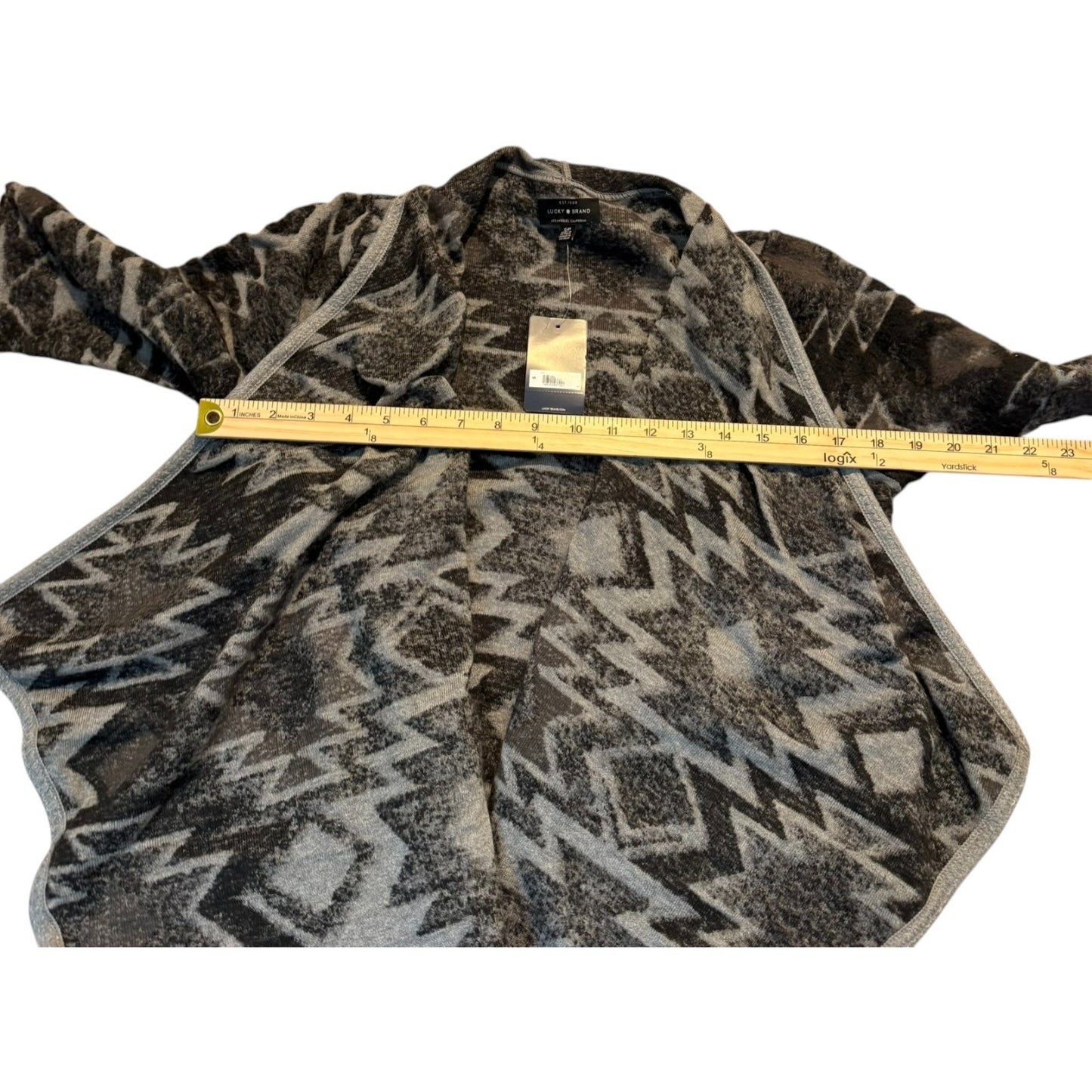 NEW Lucky Brand Women's Open Front Cardigan SP Small Petite Aztec Gray Sweater