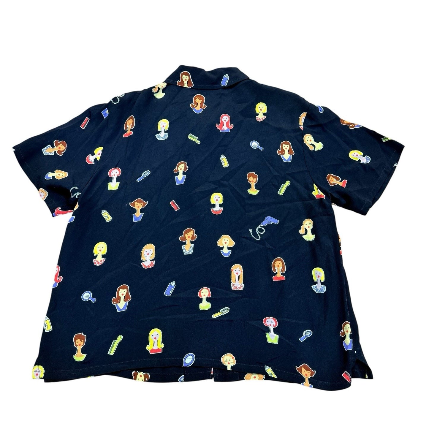 David Dart Novelty Print Button Shirt Women's P Navy Short Sleeve Blouse