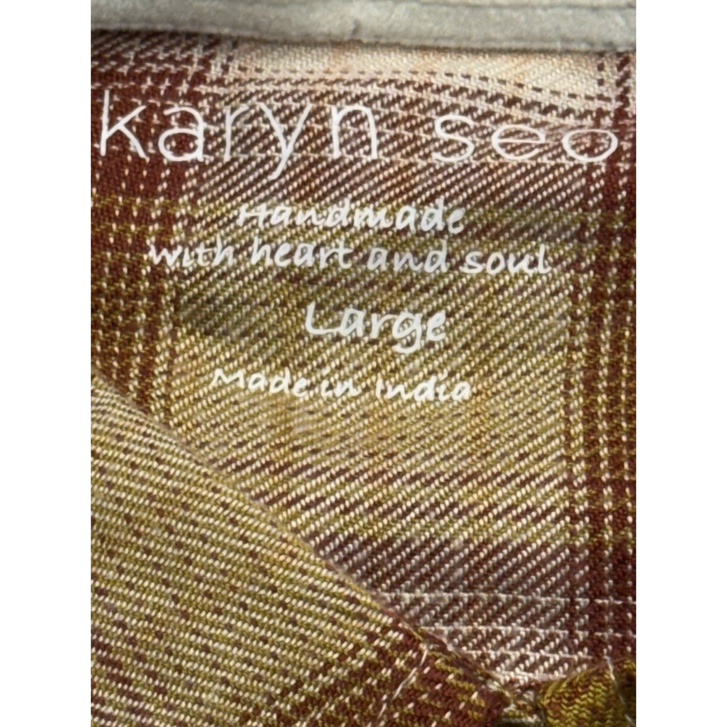 Karyn Seo Old Gold Plaid Hand Made Size Large - NWT Women's Button-Up