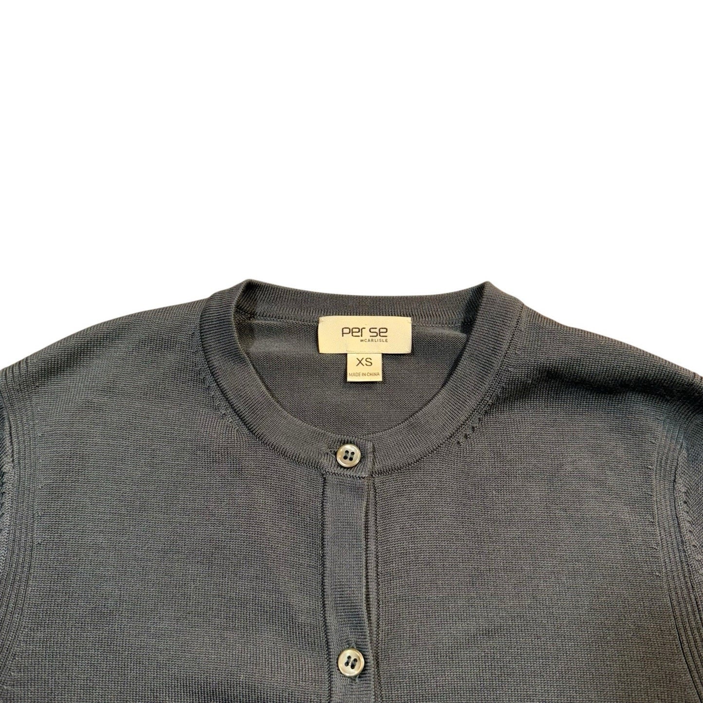 Per Se by Carlisle Silk Blend Cardigan Sweater XS Blue Gray Feather Cuff Trim Women's