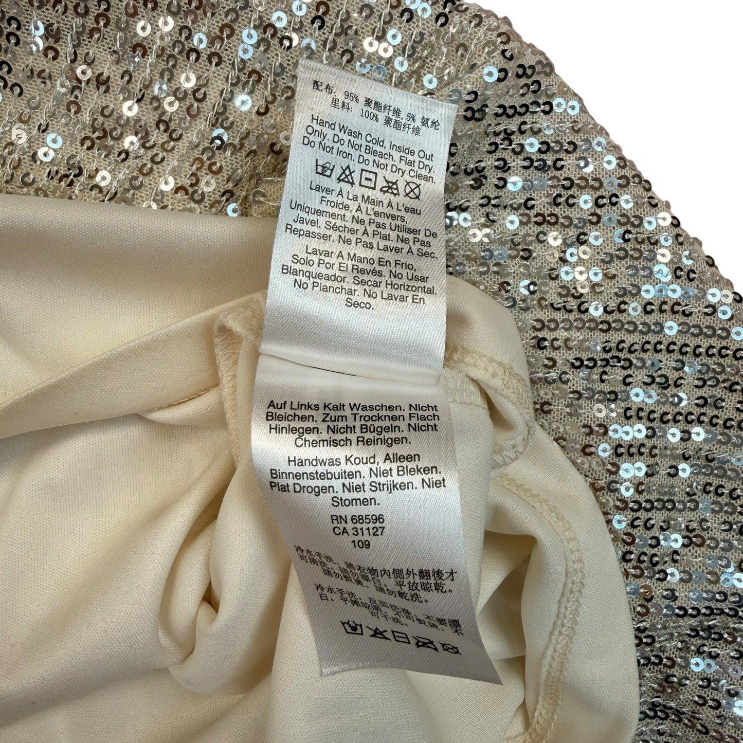 DKNY Gold Sequin Wrap Dress 3/4 Sleeve Midi Size 4 Women's