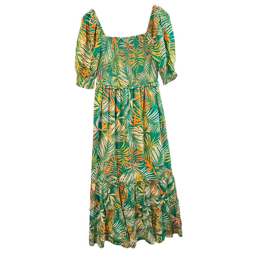 Betsey Johnson Tropical Palm Maxi Dress Smocked Size M Women's