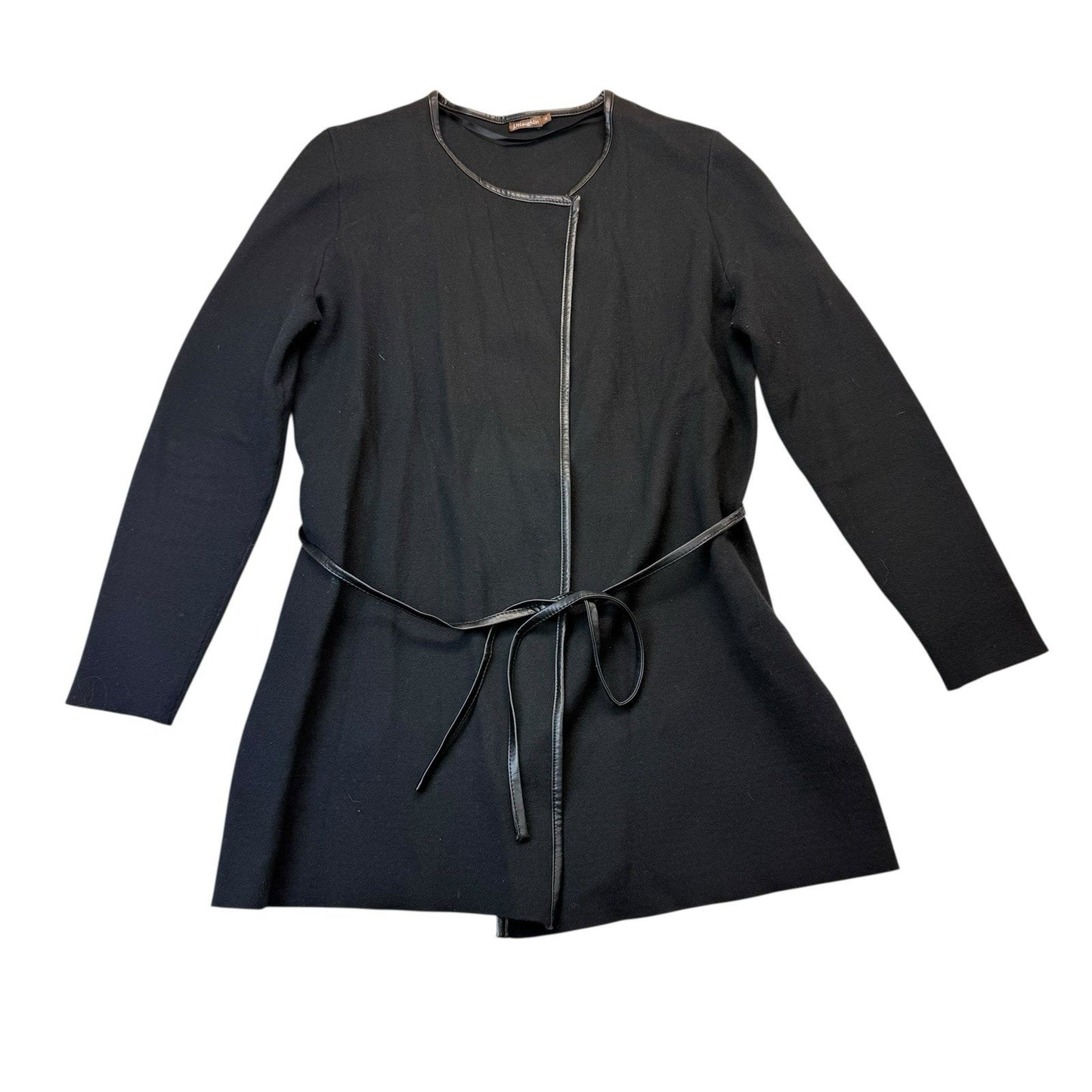 J McLaughlin Black Open Front Coat M Tie Waist Topper Women's