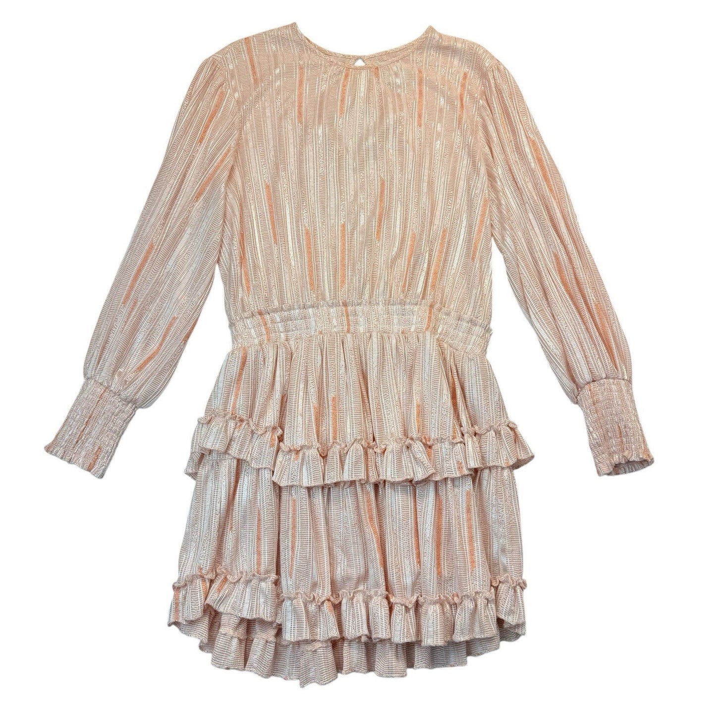 MISA Los Angeles Ruffle Tiered Mini Dress Peach Stripe Size M Women's