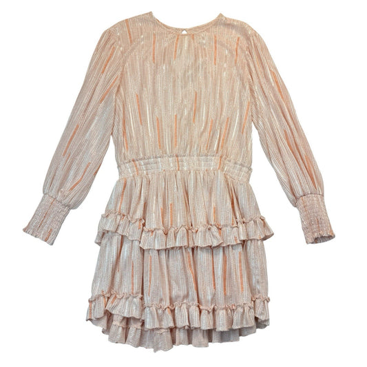 MISA Los Angeles Ruffle Tiered Mini Dress Peach Stripe Size M Women's
