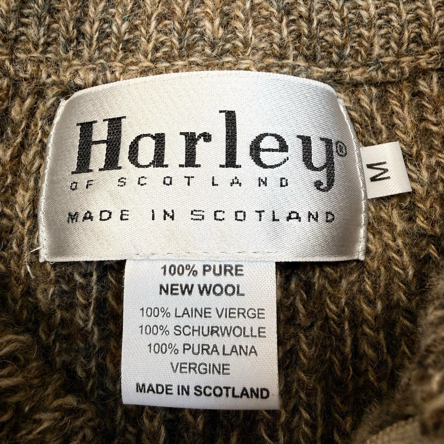 Vintage Harley of Scotland Wool Cardigan Jacket Zip Front Elbow Patches Medium Men's