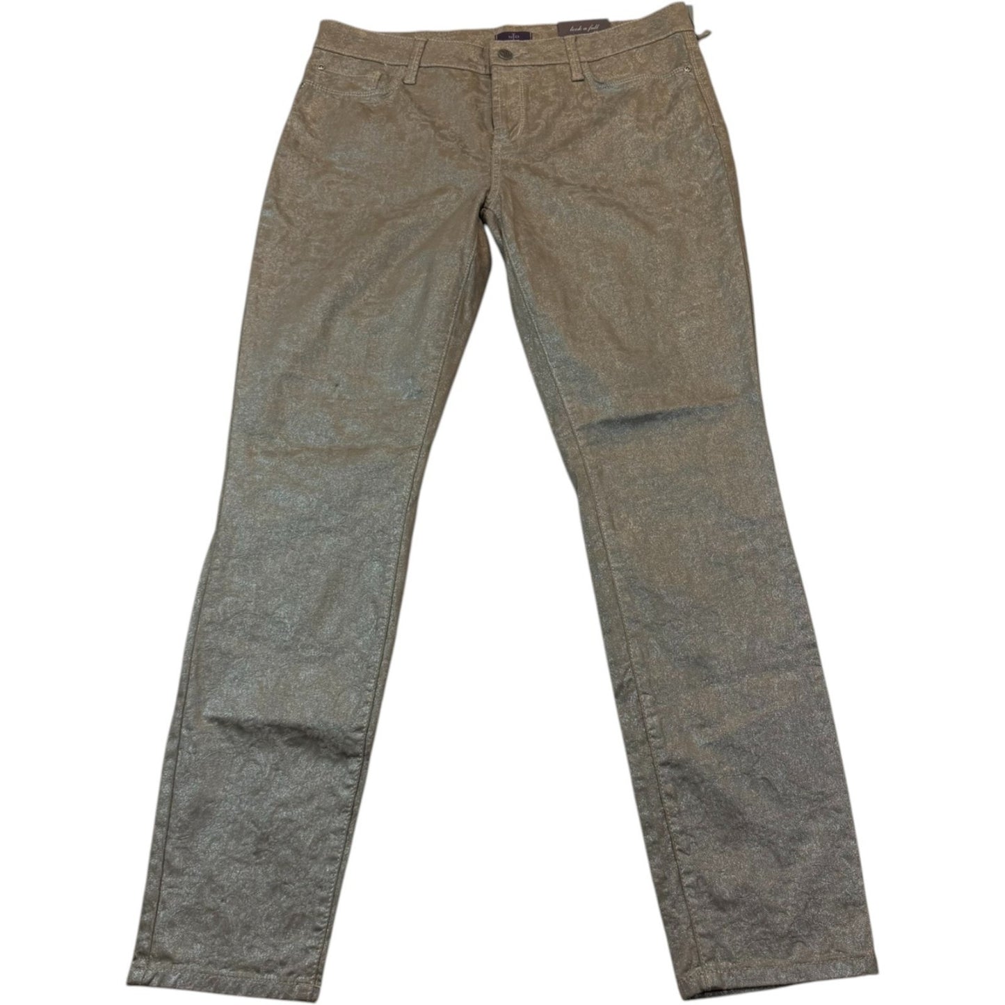 NEW NYDJ Women's Size 12 Super Skinny Brown Pants with Subtle Floral Pattern