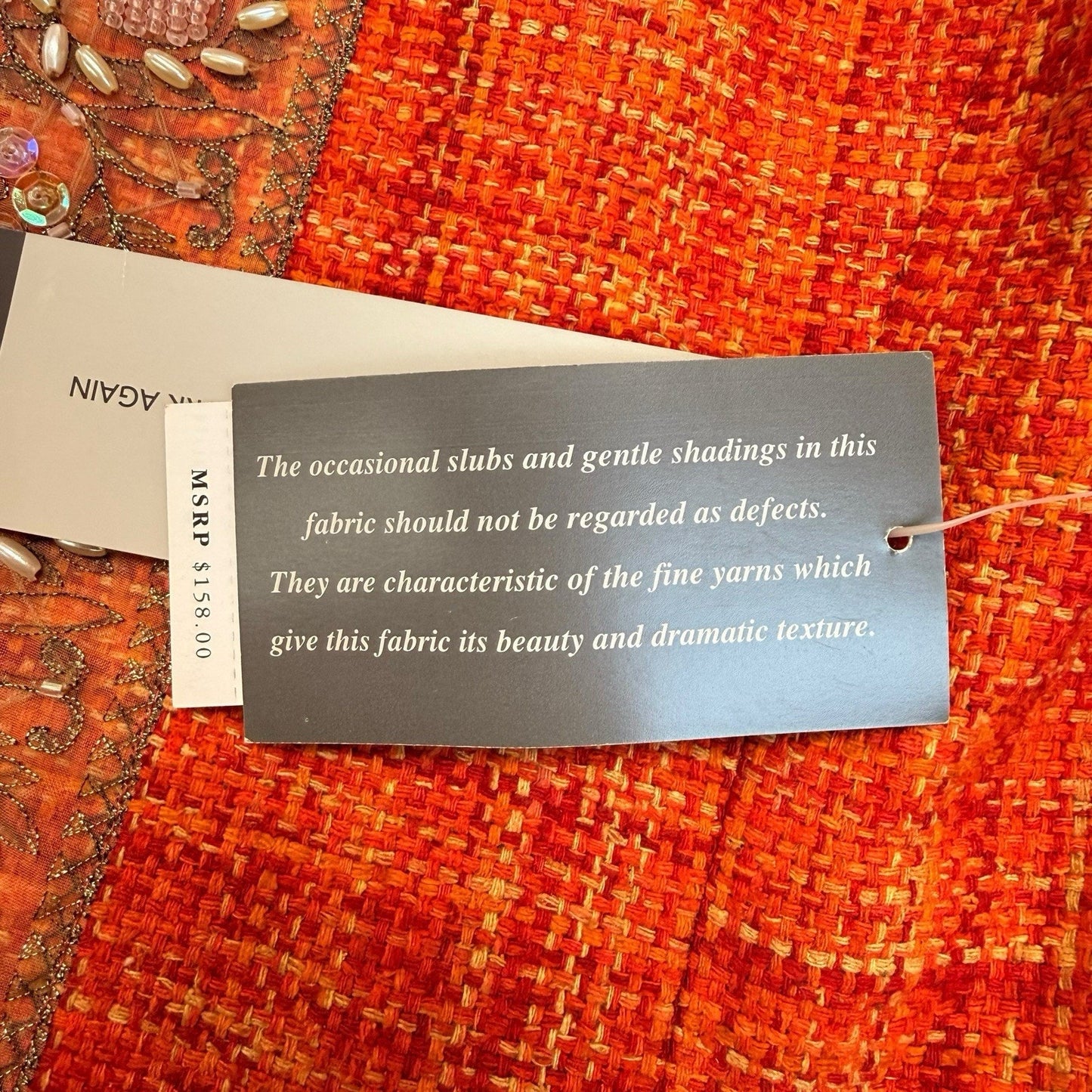 Josephine Chaus Petite 8P Orange Tweed Skirt Suit Embroidered Jacket Set Women's