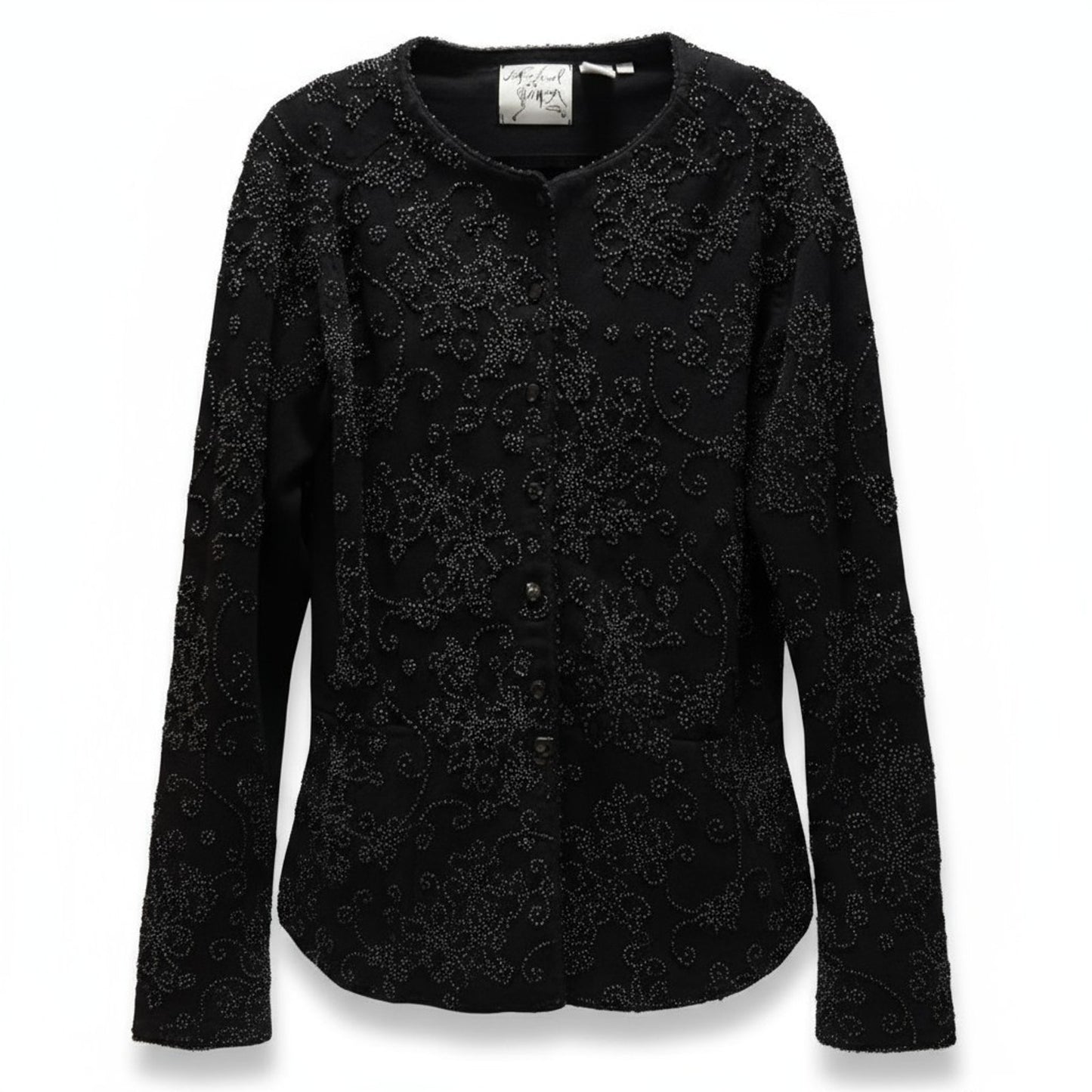 Michael Simon Women’s Small Black Sweater Beaded Floral Cardigan Vintage