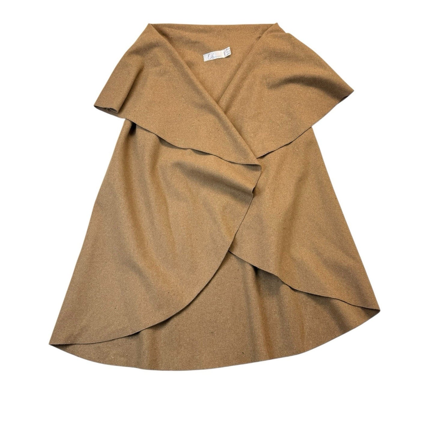 Oh Concept Camel Wool Blend Sleeveless Wrap Jacket Vest One Size Women's
