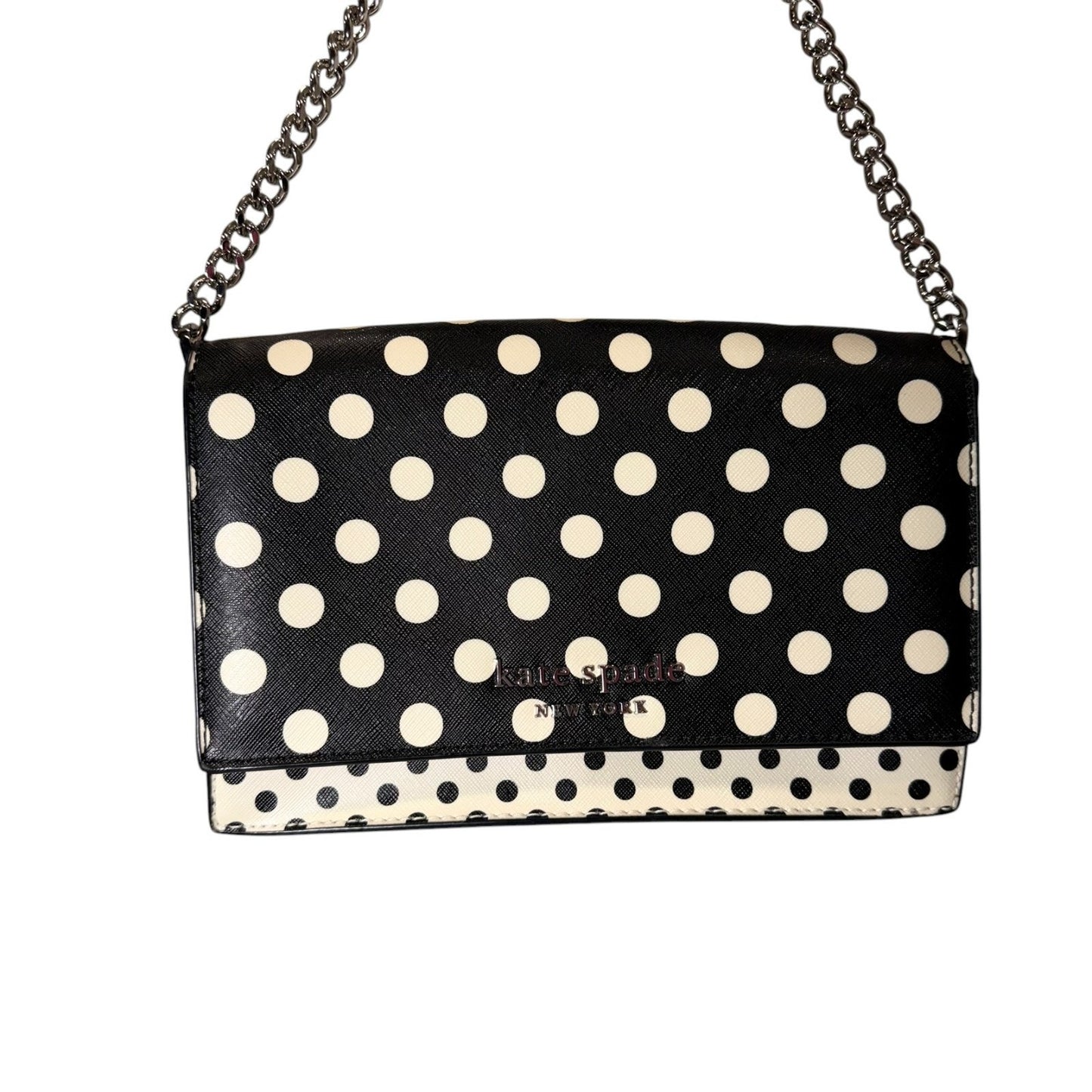 Kate Spade Polka Dot Chain Shoulder Bag Crossbody Clutch Black White Evening Purse Women's