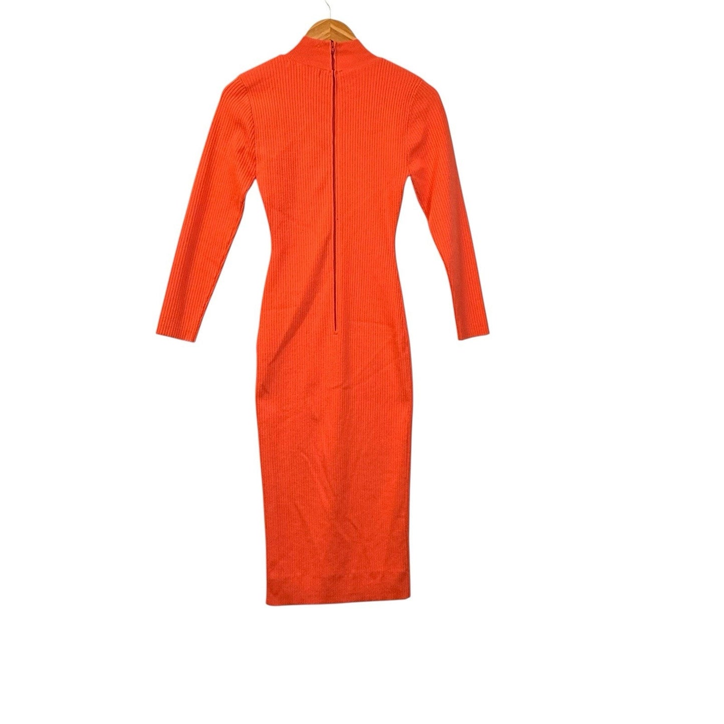 By Egreis Orange Ribbed Knit Midi Dress Gold Buttons S Women's