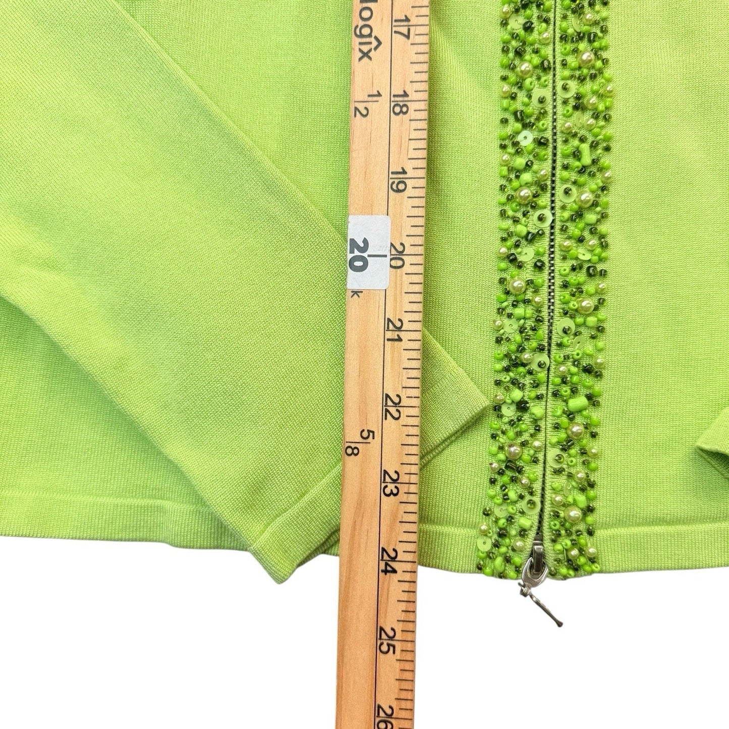Cache Y2K Lime Silk Blend Beaded Zip Cardigan Sweater L Women's