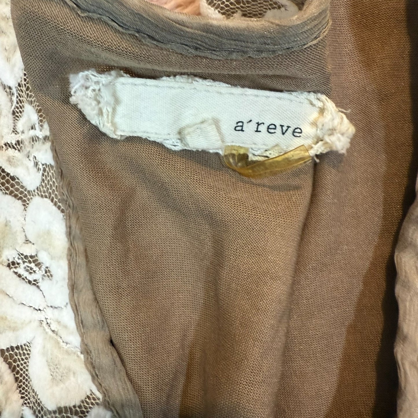A'reve Women's Size Small Brown Beige Lace-Overlay Prairie Dress with Belt