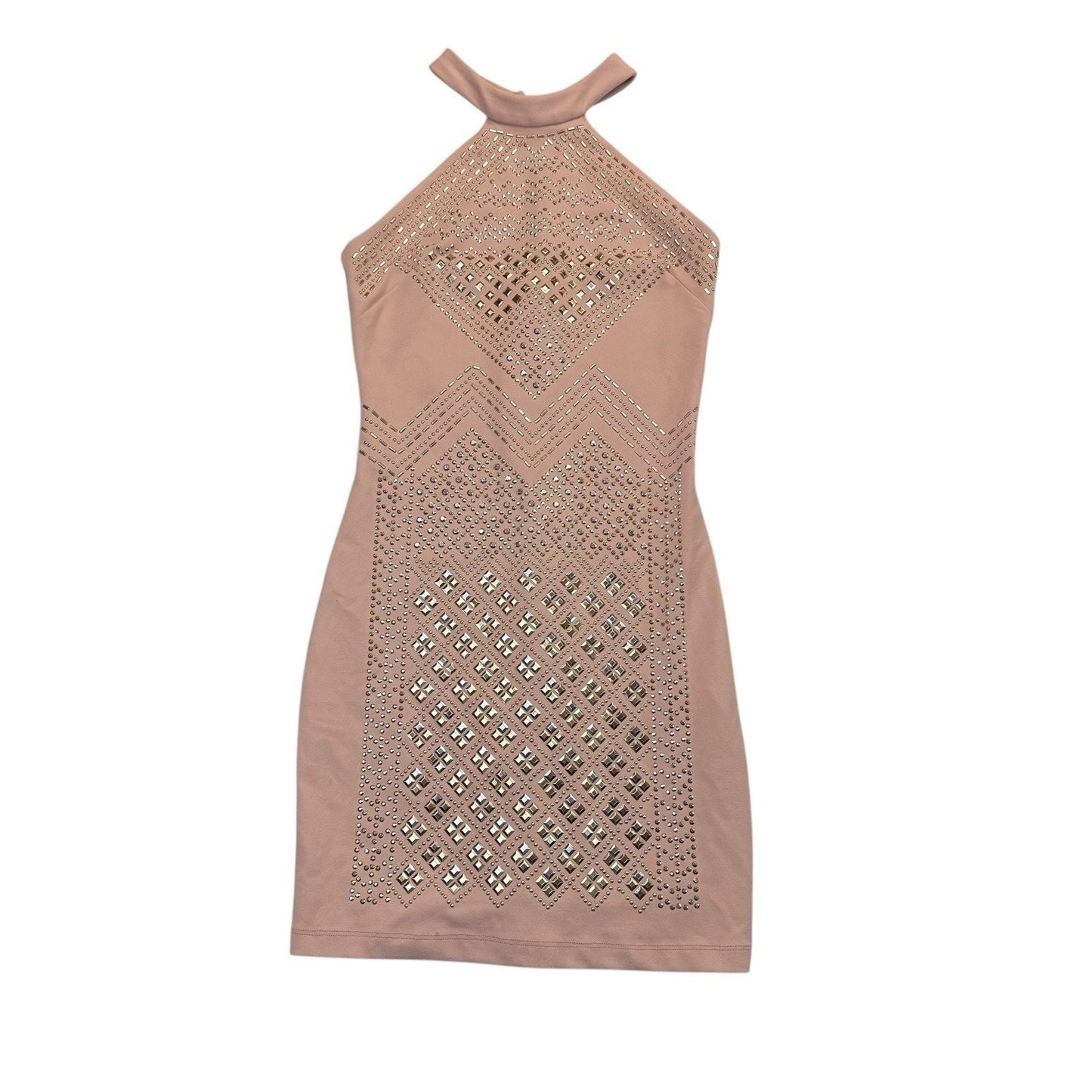 Bebe Studded Halter Bodycon Dress Blush Pink XS Women's