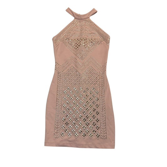 Bebe Studded Halter Bodycon Dress Blush Pink XS Women's