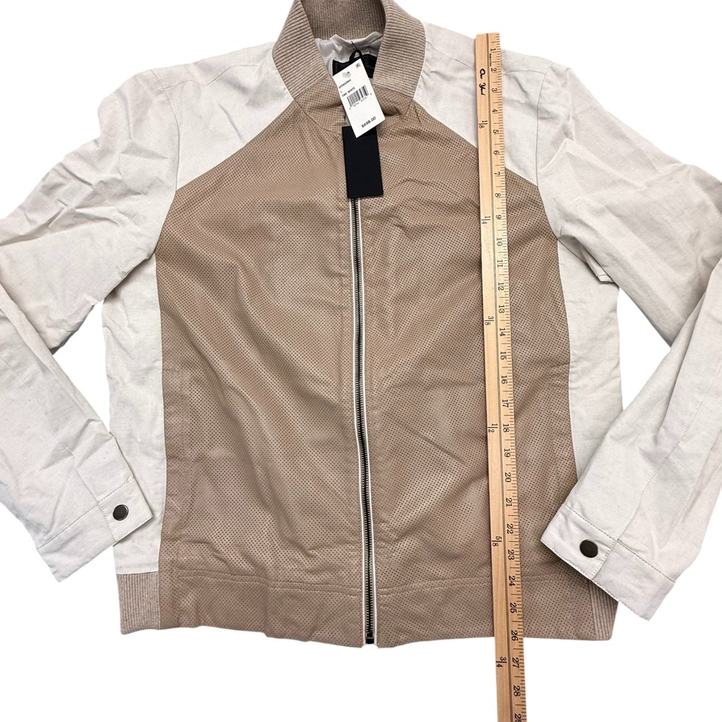 Saks Fifth Avenue Men's Size Large Tan White Color-Block Bomber Jackets - NEW
