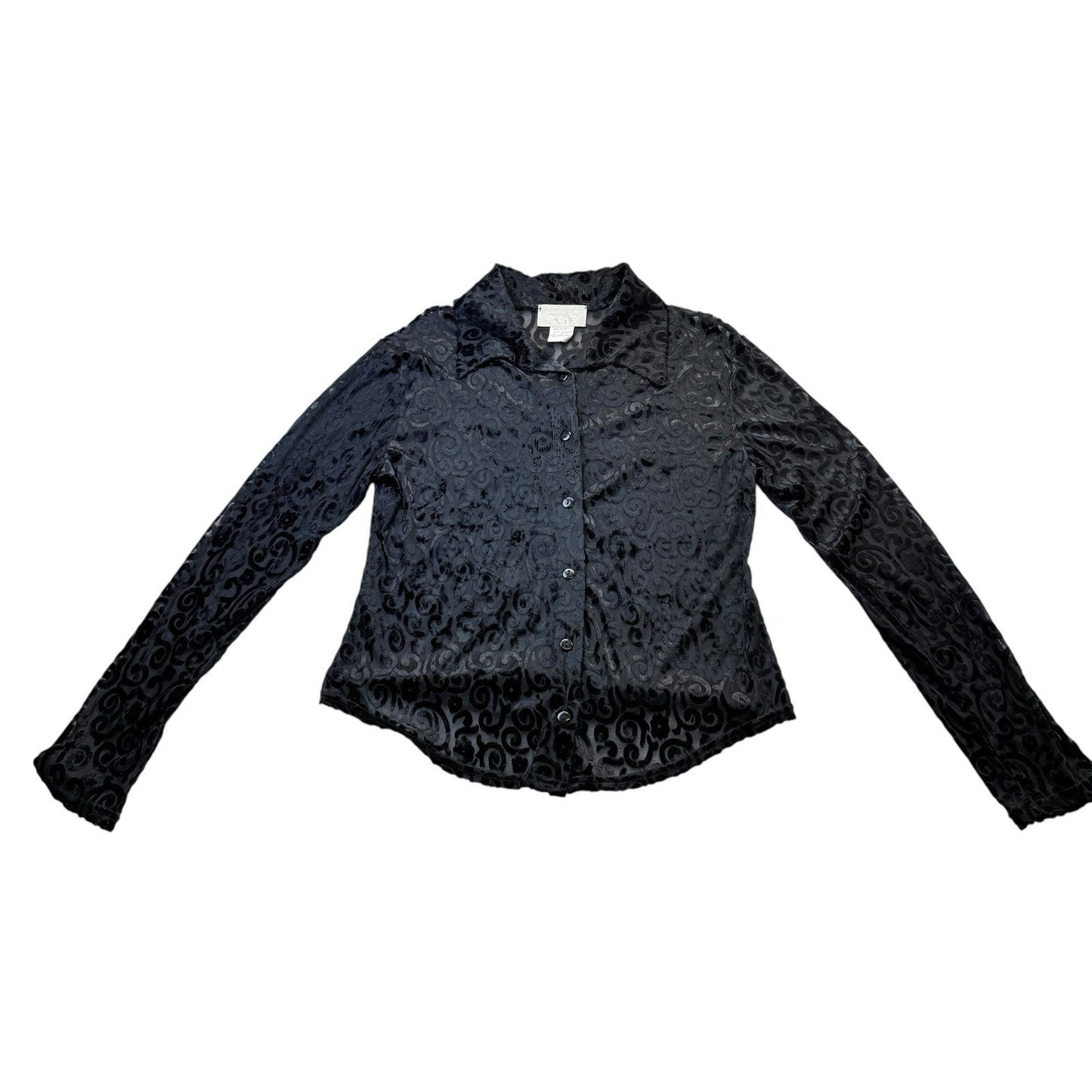 Cache Y2K Black Burnout Velvet Button Blouse Made France M Women's