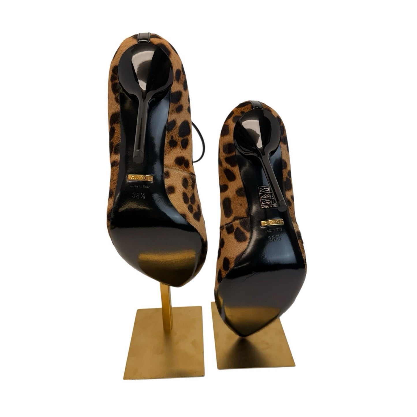 Gucci Leopard Haircalf Lace Up Pumps Heels 36.5 Stiletto Made Italy NIB Women's Shoes