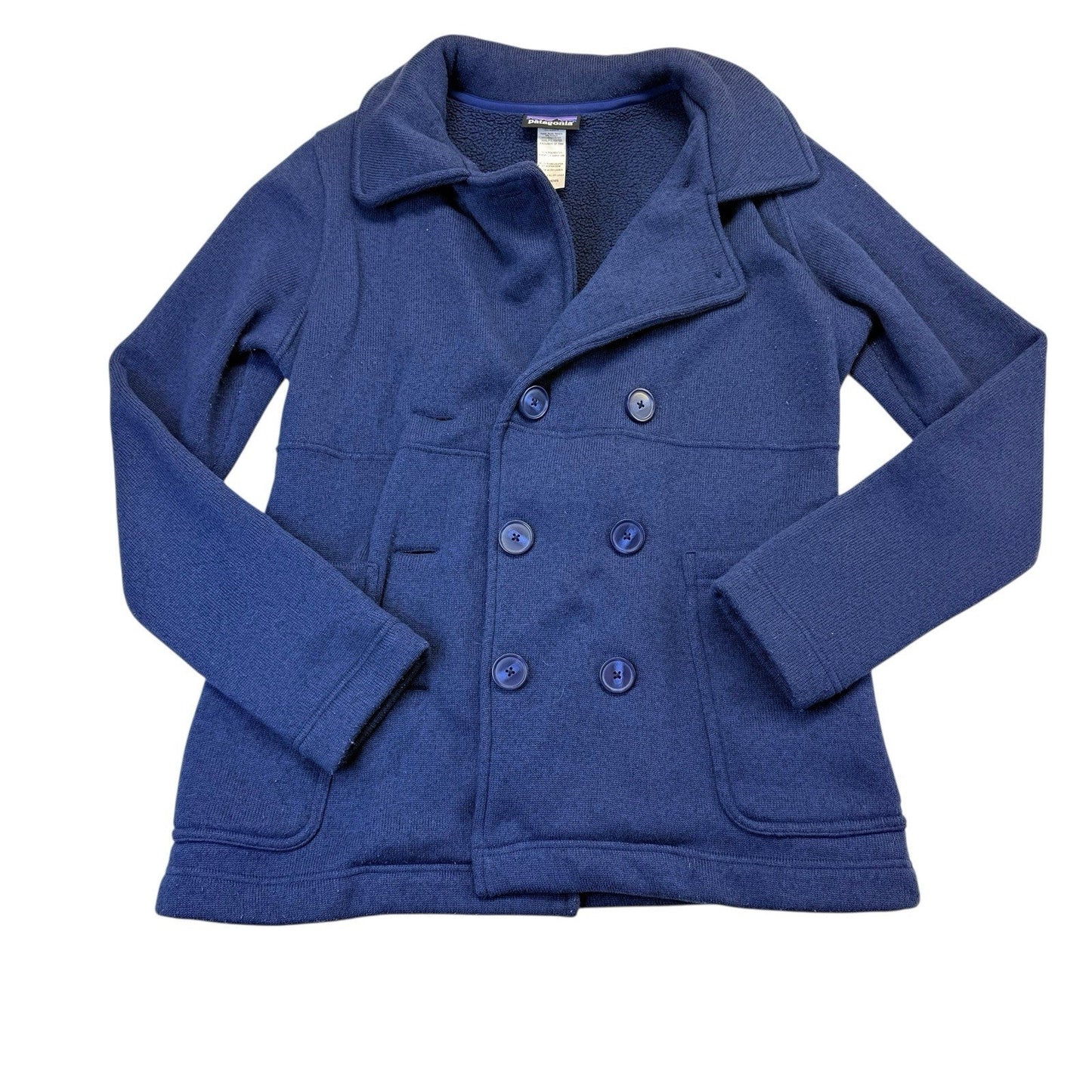 Patagonia Blue Double Breasted Fleece Jacket Women's M Peacoat Style