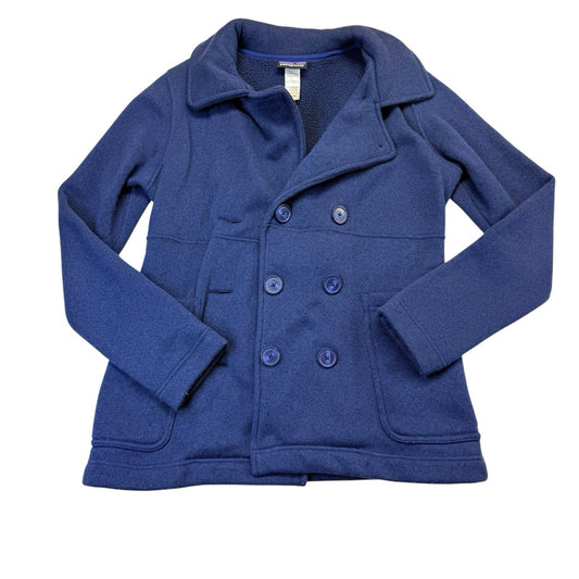 Patagonia Blue Double Breasted Fleece Jacket Women's M Peacoat Style