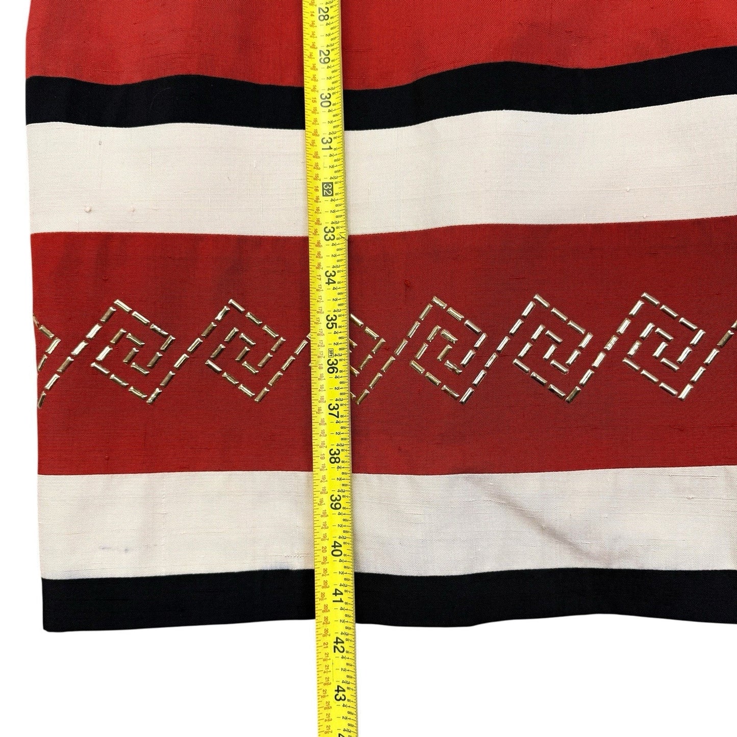 Vintage Steve Fabrikant Red Silk Shift Dress Greek Key USA Size 14 Women's