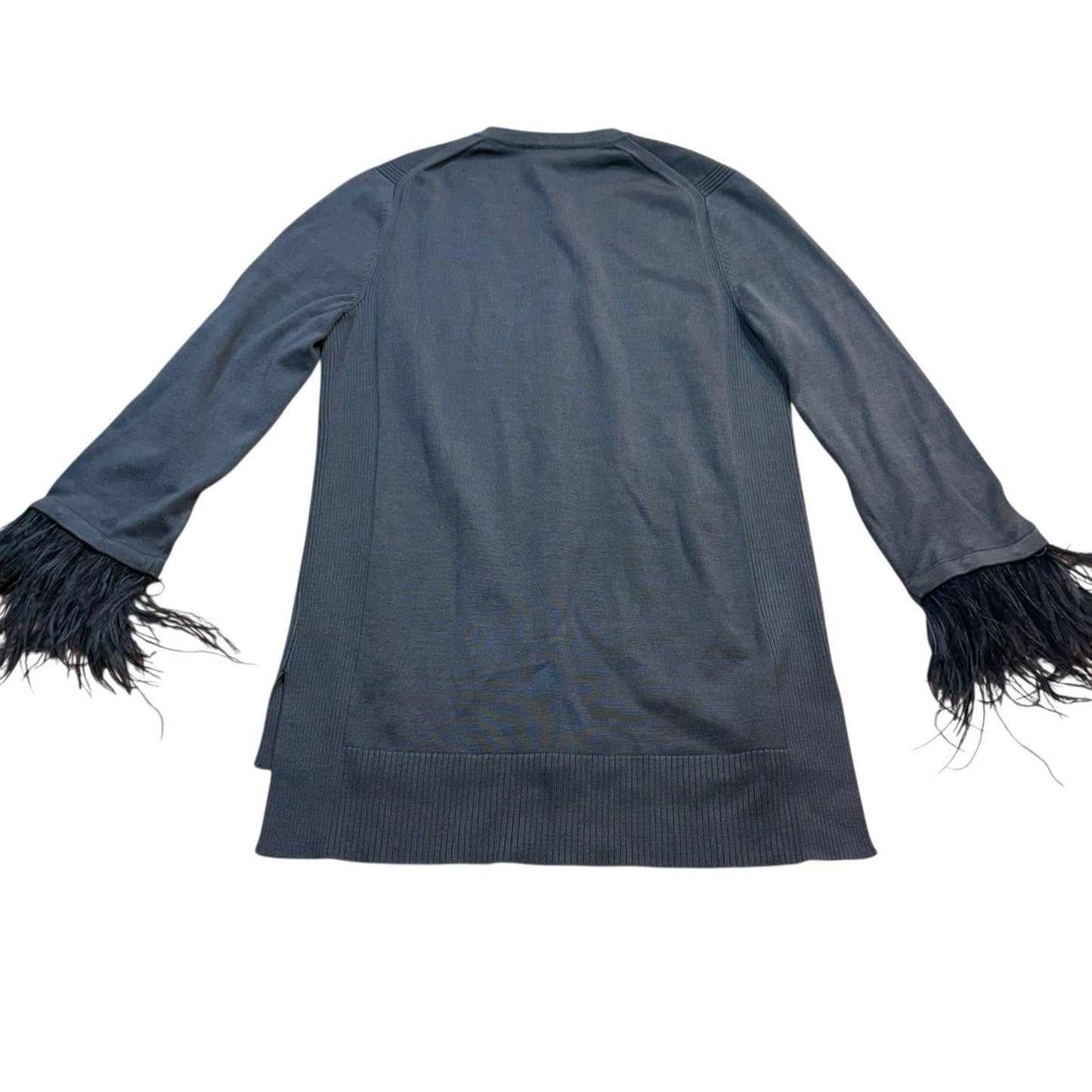 Per Se by Carlisle Silk Blend Cardigan Sweater XS Blue Gray Feather Cuff Trim Women's