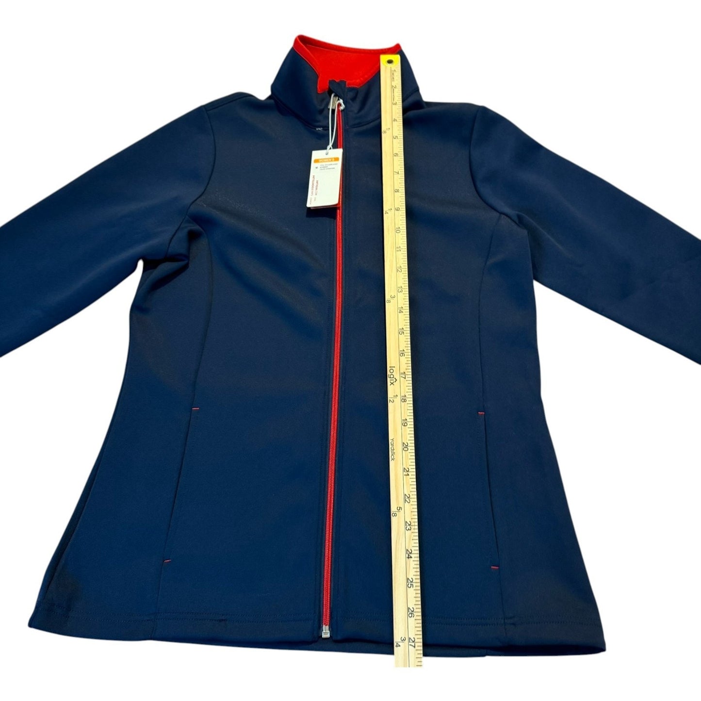 Antigua Women’s Medium Navy Full Zip Jacket Red Trim Performance NWT