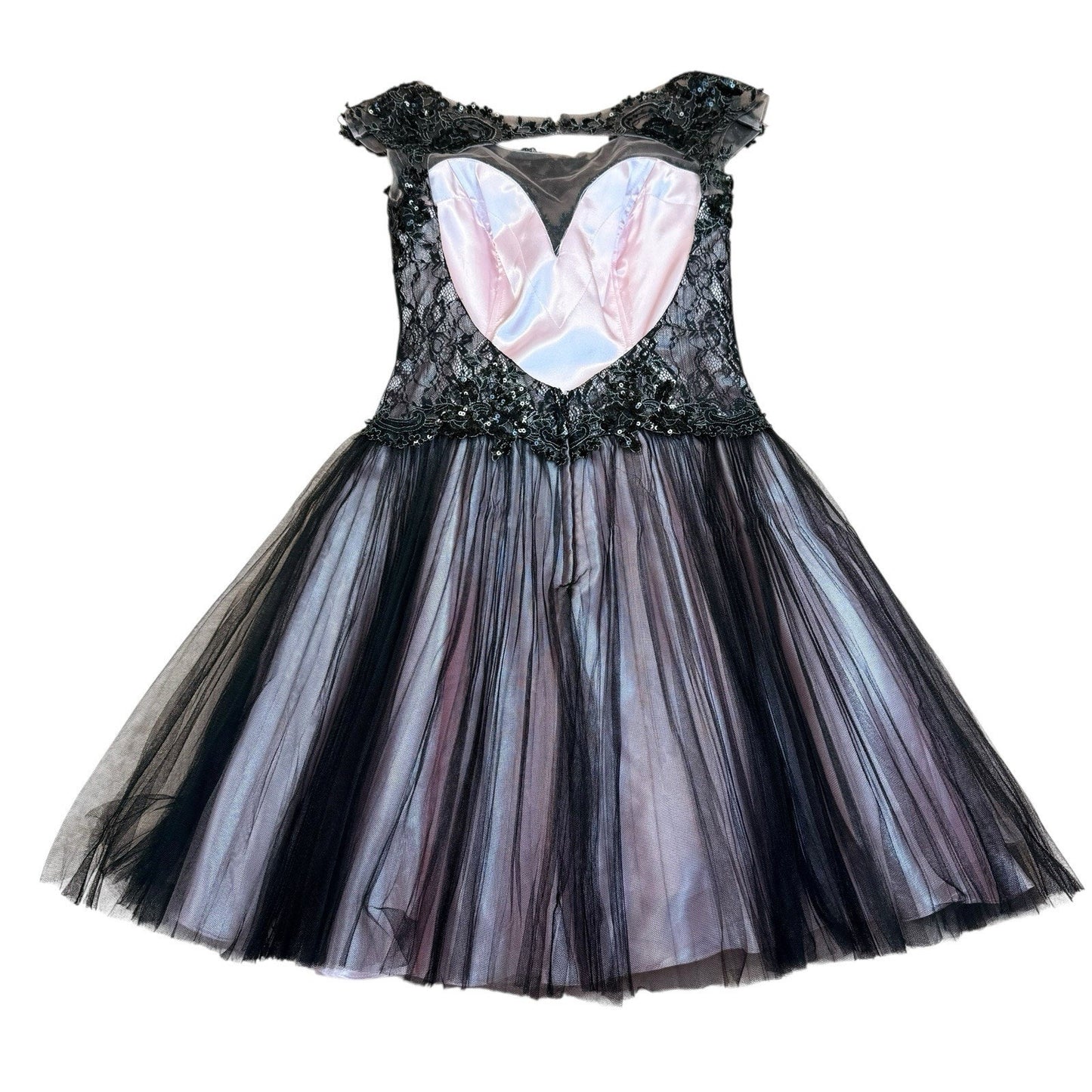 Alyce Paris Black Lace Tulle Fit Flare Dress Size 4 Women's