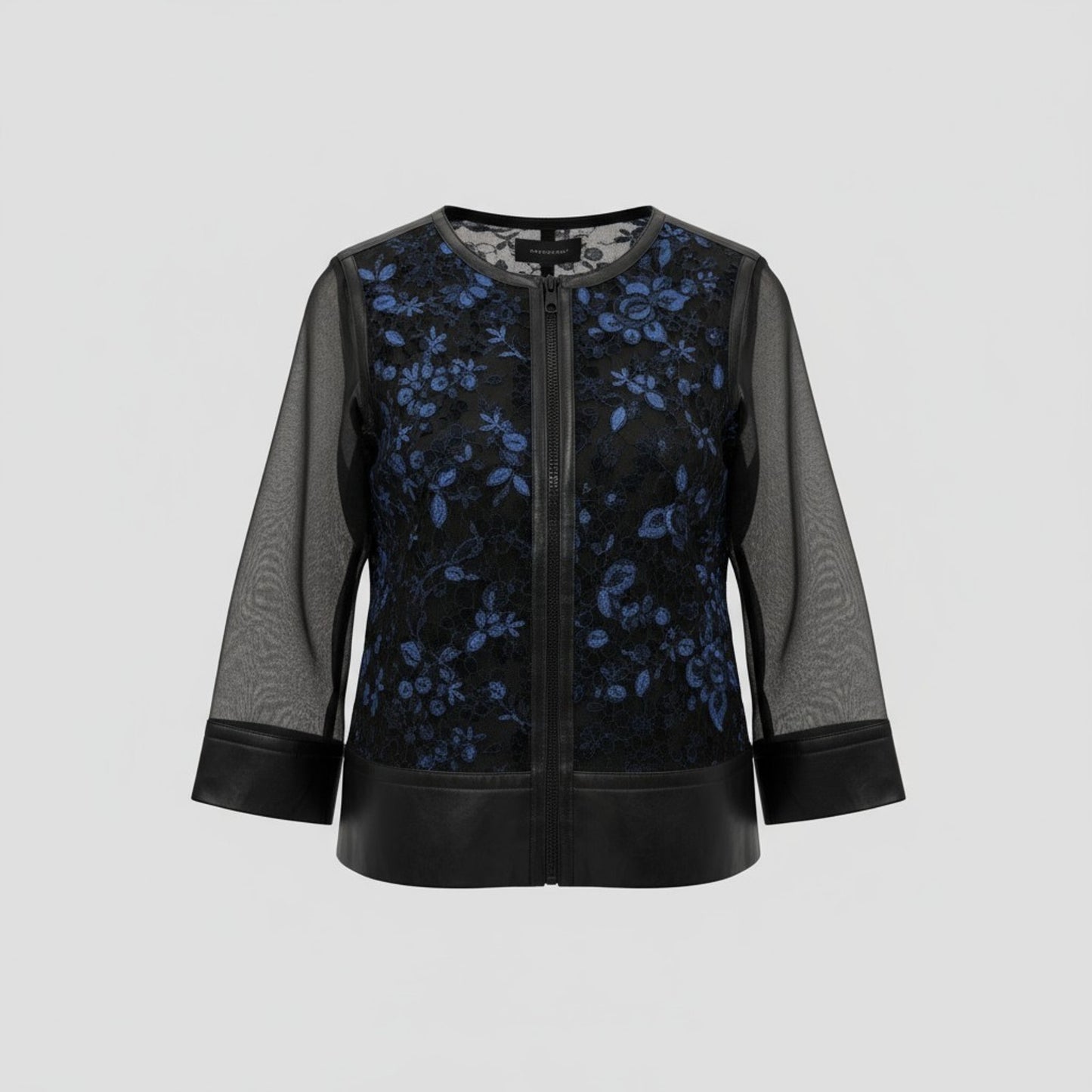 Carlisle Women’s Size 2 Black Blue Sheer Sleeve Embroidered Jacket Top
