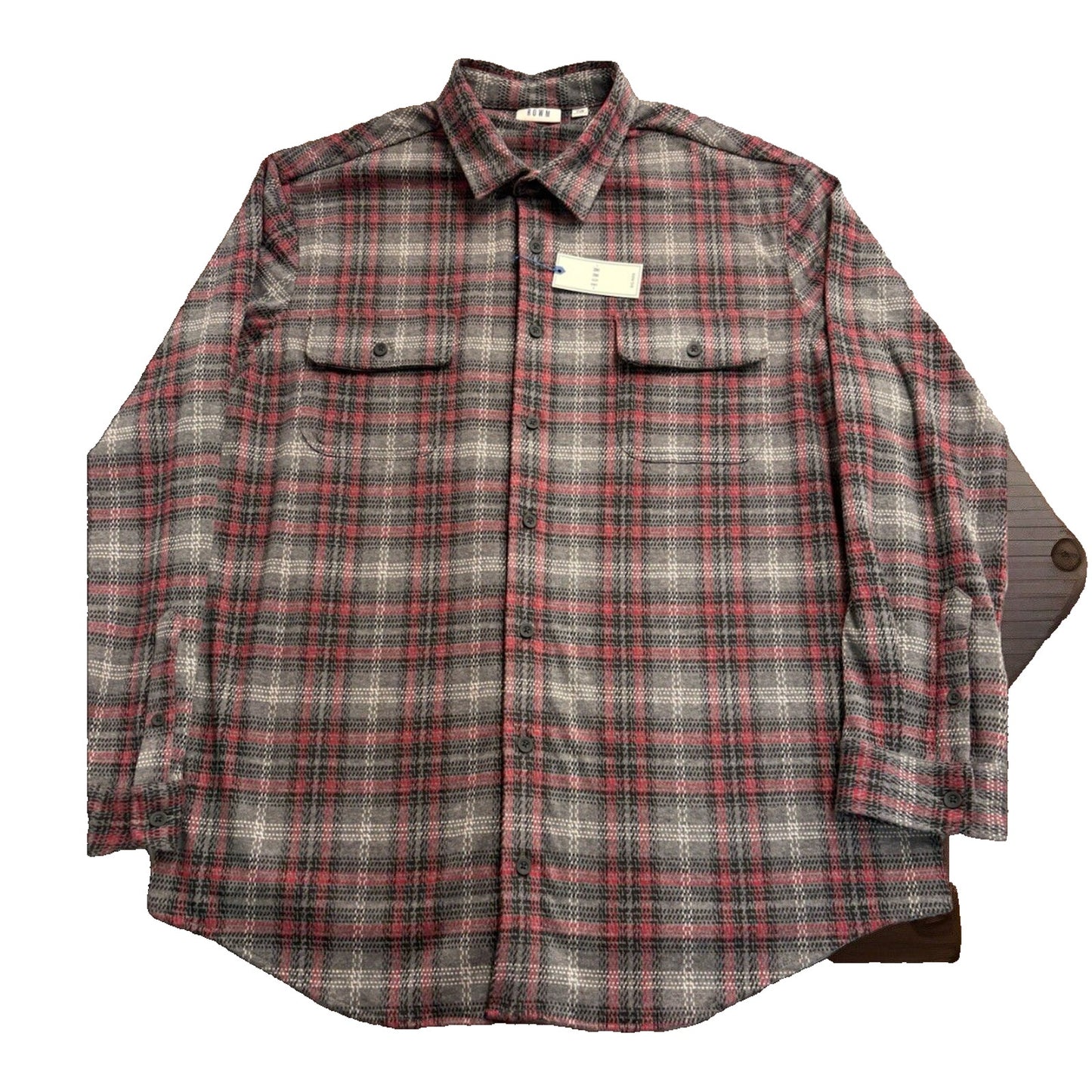 NWT ROWM Big Tall Men's Flannel 3XT Gray, Red, White, Black Button Down Long Slv