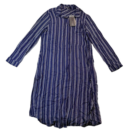 Dear John Blue Striped Shirt Dress Large 100% Rayon Button Front NWT Women's