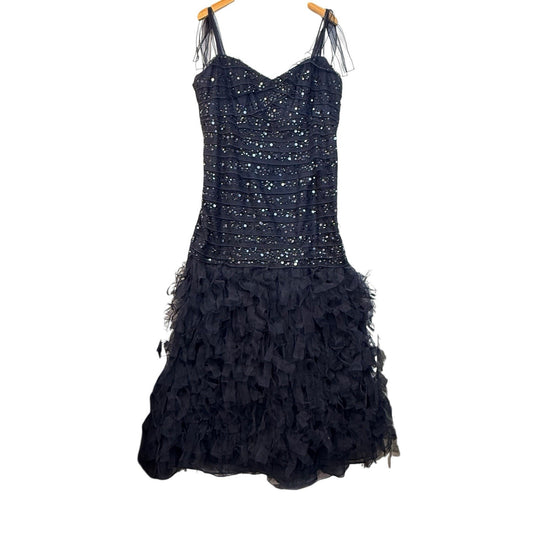 Liancarlo Couture Silk Beaded Navy Dress 18 Neiman Marcus Women's