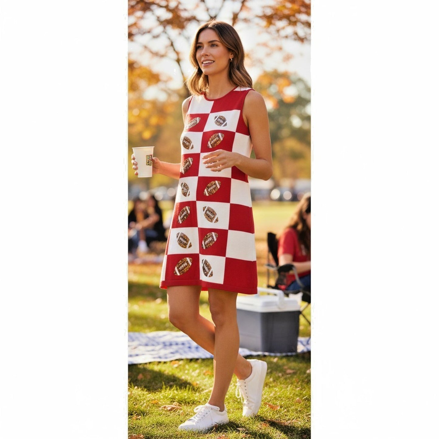 Queen of Sparkles Red White Sequin Football Dress Size Large NWT Game Day Women's