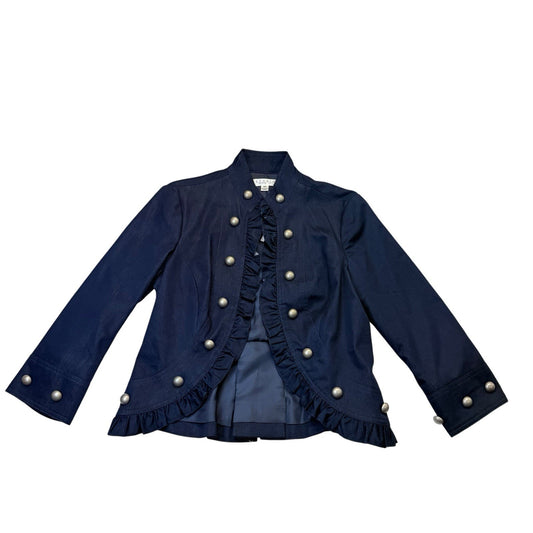 Studio M Petites Navy Military Ruffle Jacket MP Gold Buttons Women's