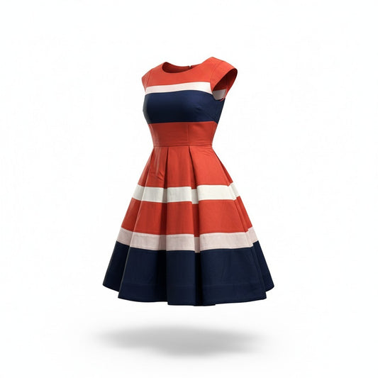 Kate Spade New York Silk Cotton Dress Size 00 Red White Blue Stripe Lined Women's